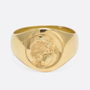 Victorian “Woman Kissing Moon” Intaglio Signet Ring