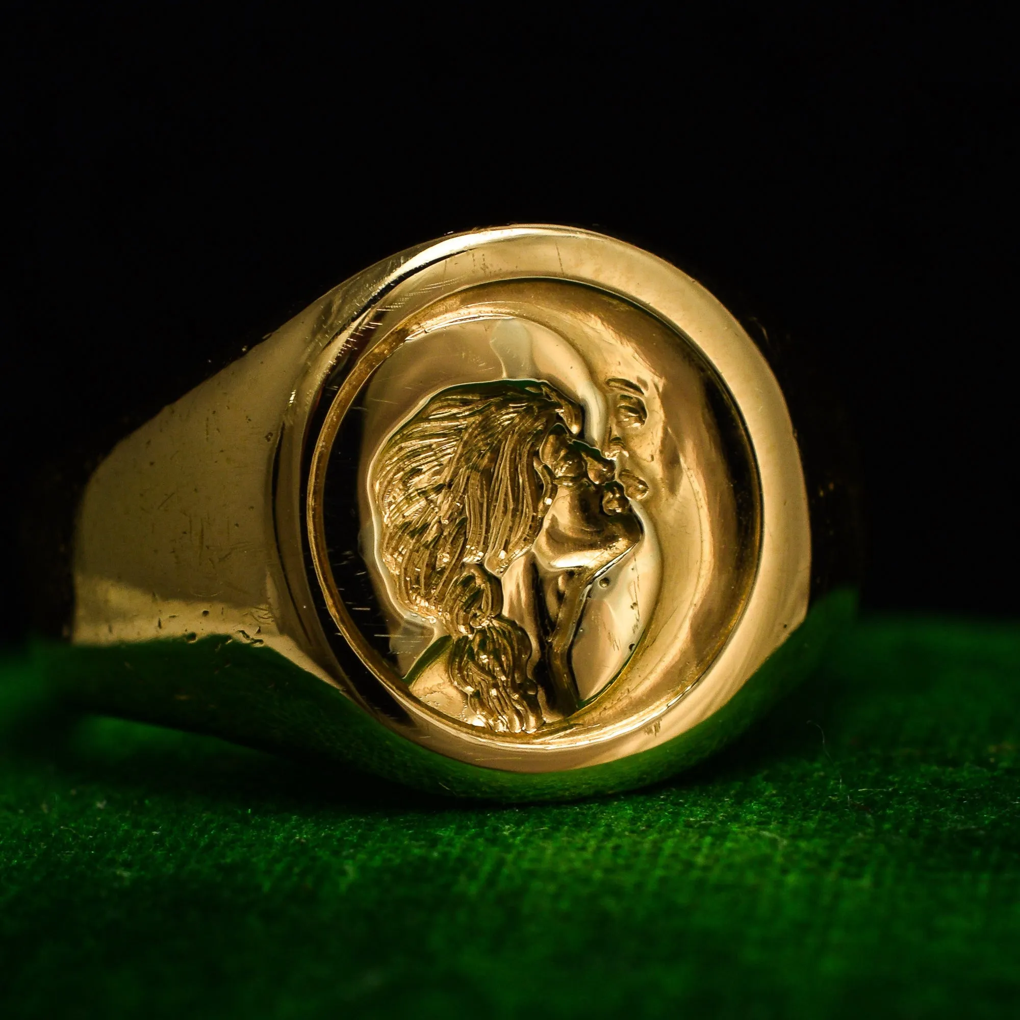 Victorian “Woman Kissing Moon” Intaglio Signet Ring