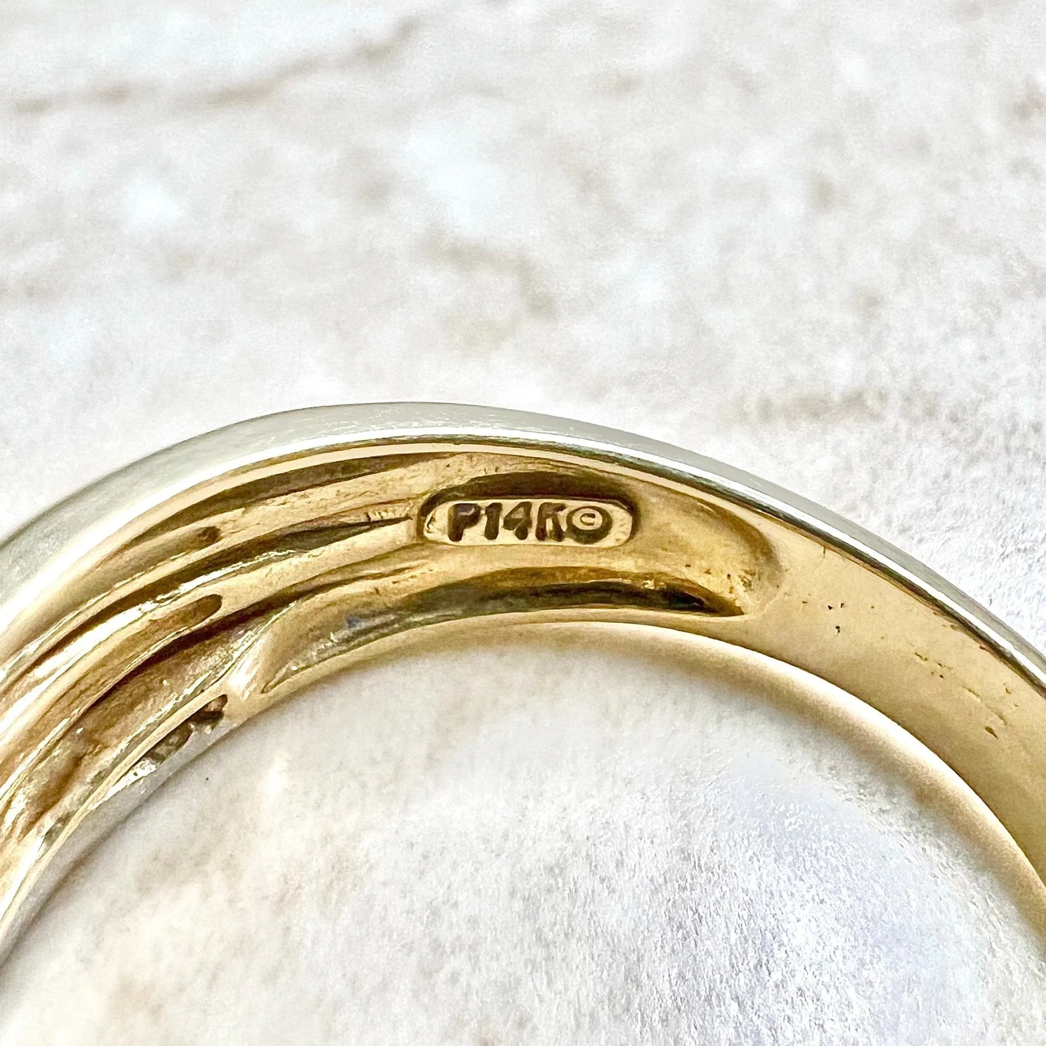 Vintage 14 Karat Two-Tone Gold Diamond Crossover Band Ring