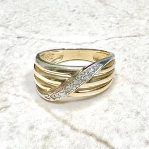 Vintage 14 Karat Two-Tone Gold Diamond Crossover Band Ring