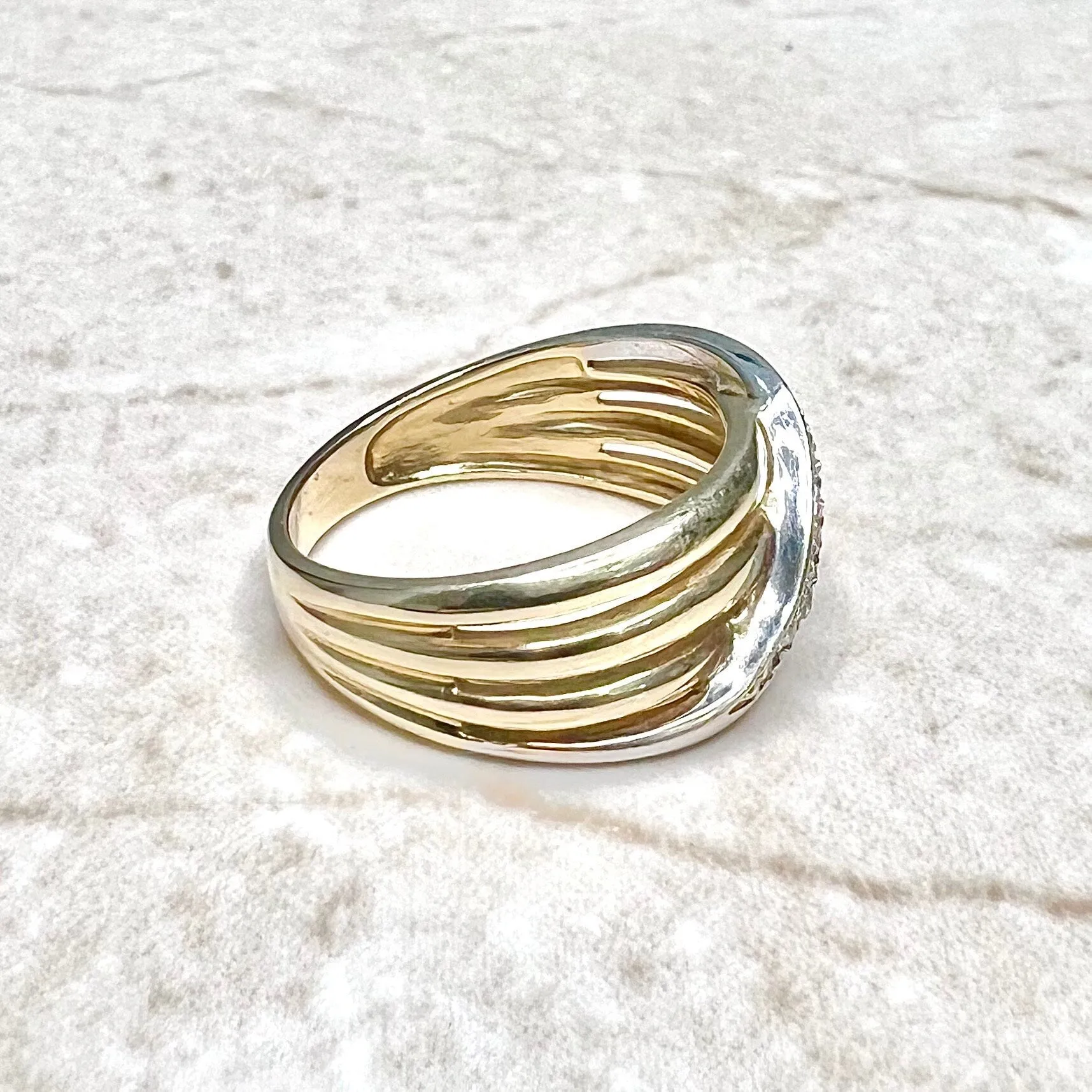 Vintage 14 Karat Two-Tone Gold Diamond Crossover Band Ring