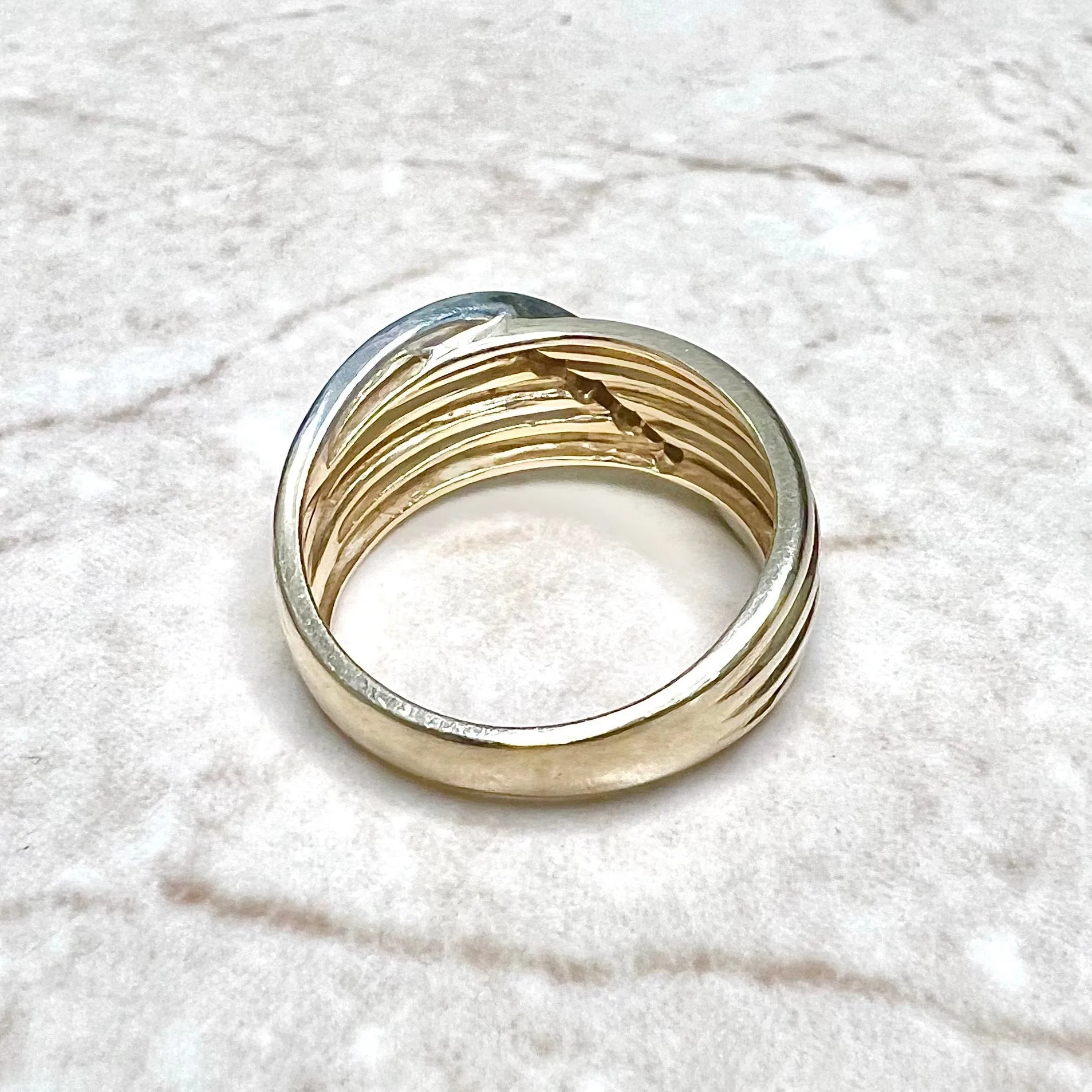 Vintage 14 Karat Two-Tone Gold Diamond Crossover Band Ring