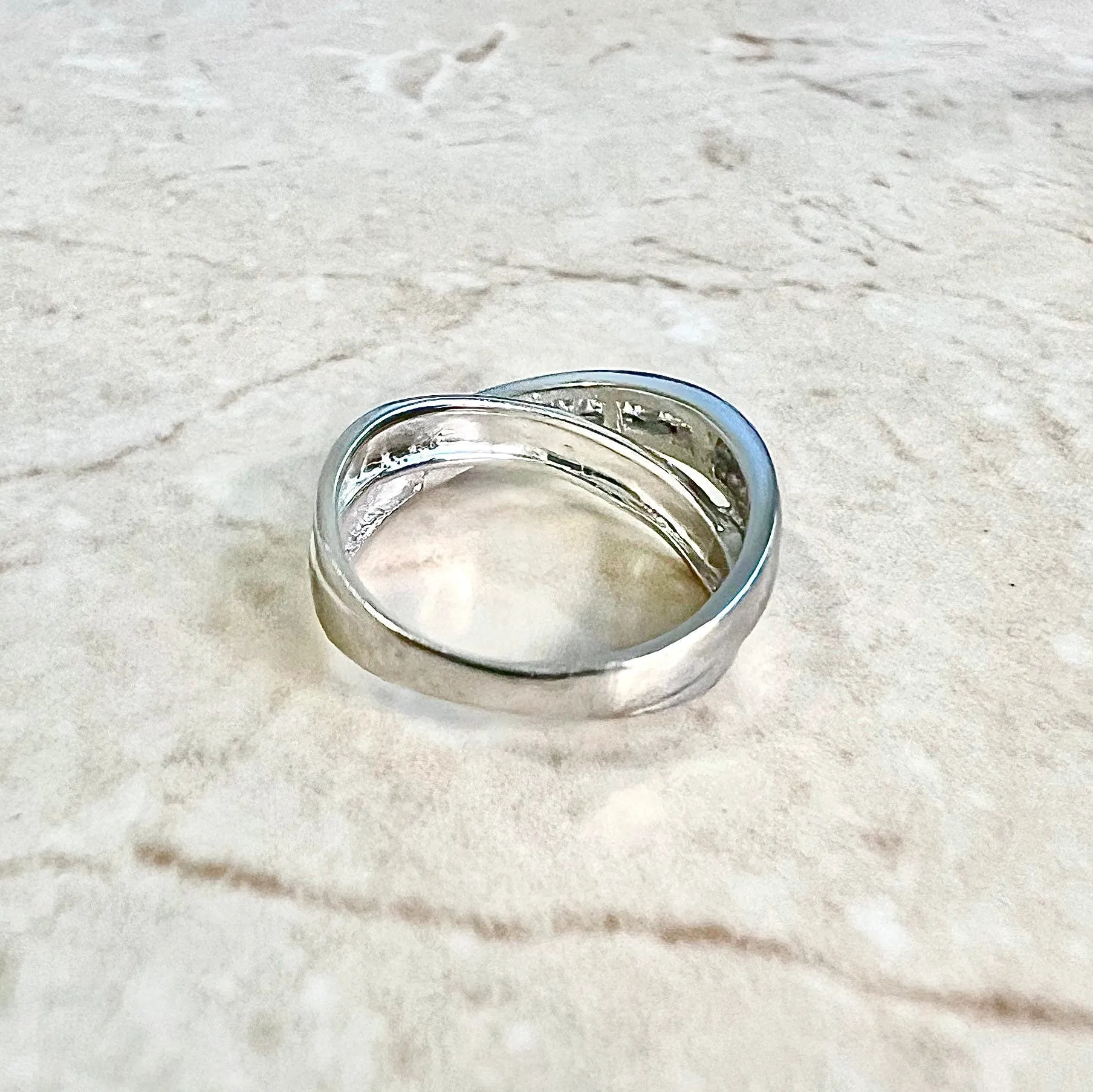 Vintage 14 Karat White Gold Diamond Crossover Band Ring