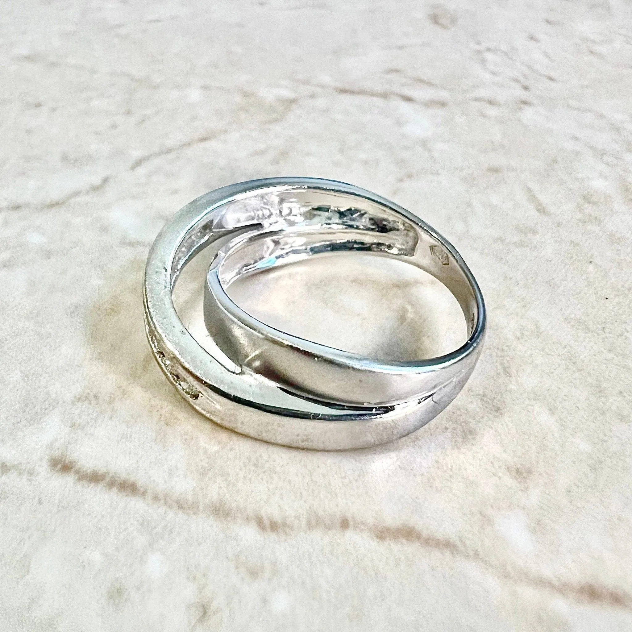 Vintage 14 Karat White Gold Diamond Crossover Band Ring