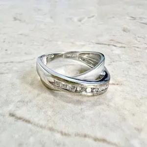 Vintage 14 Karat White Gold Diamond Crossover Band Ring