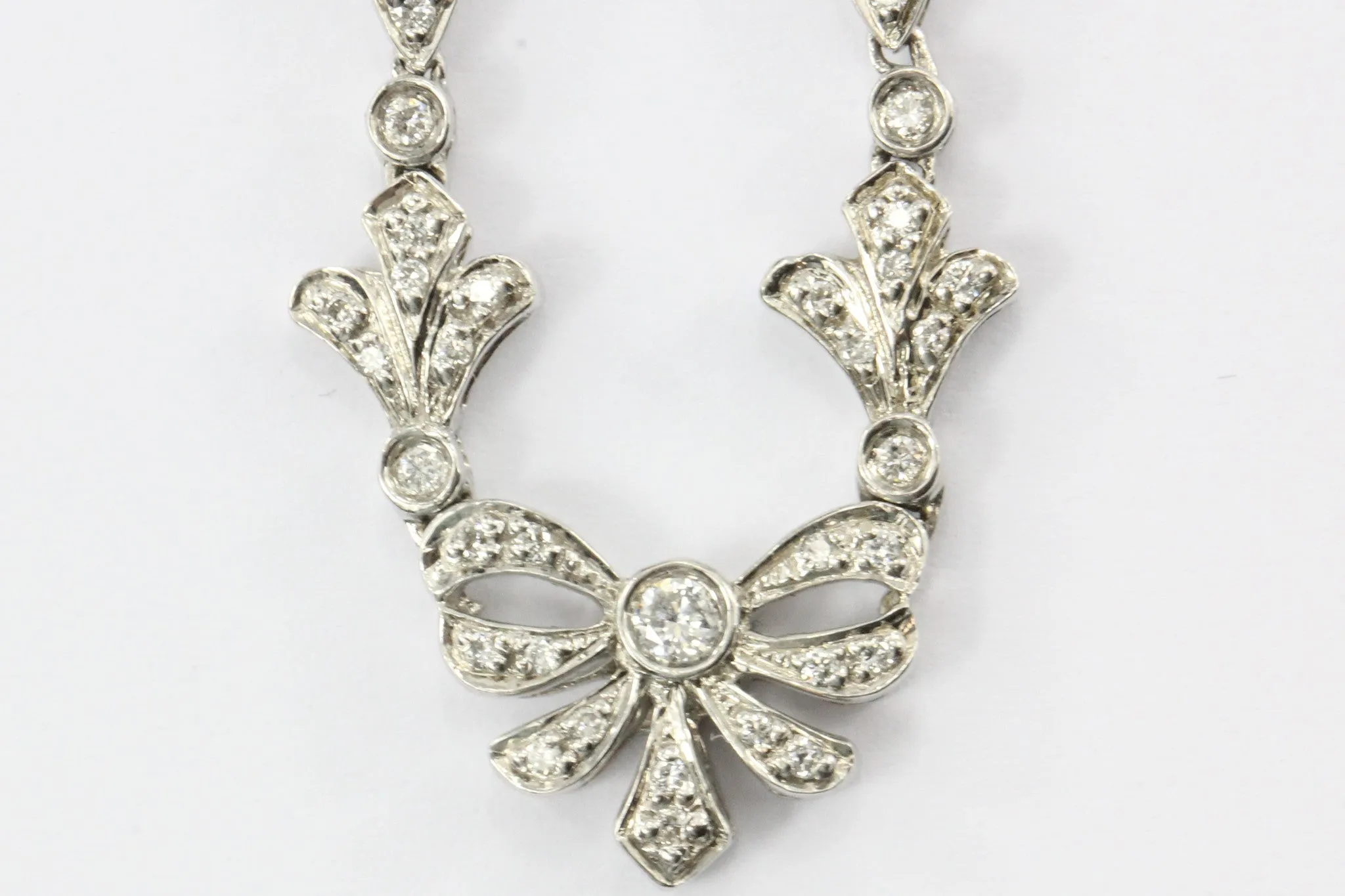 Vintage 14K White Gold & Diamond 2 CTW Belle Epoque Style Necklace