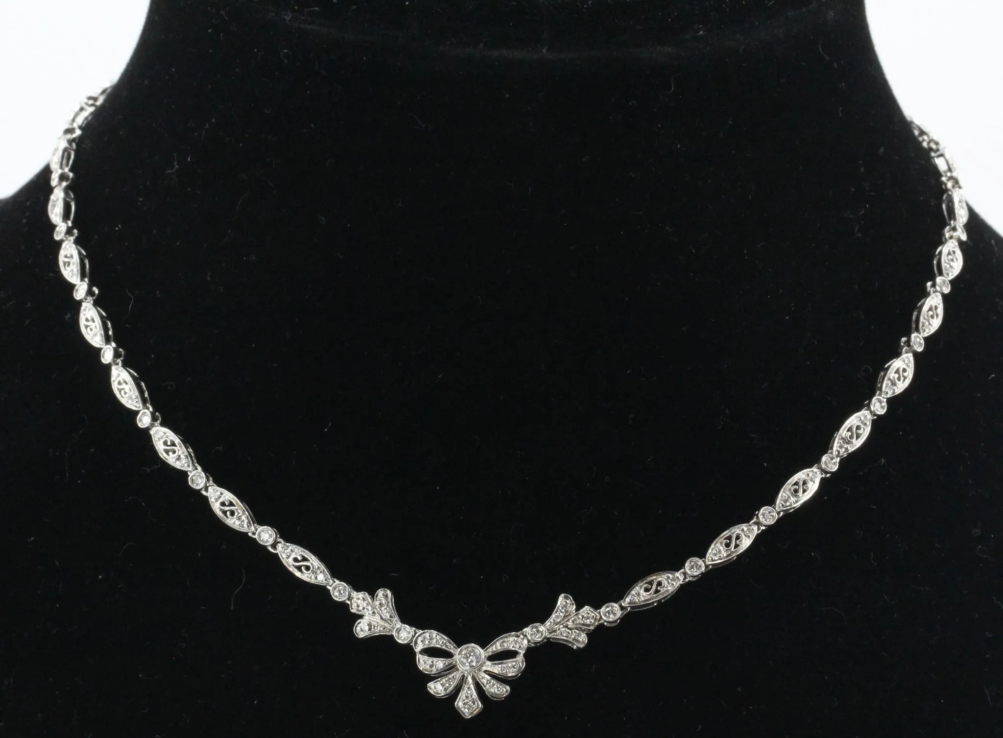 Vintage 14K White Gold & Diamond 2 CTW Belle Epoque Style Necklace