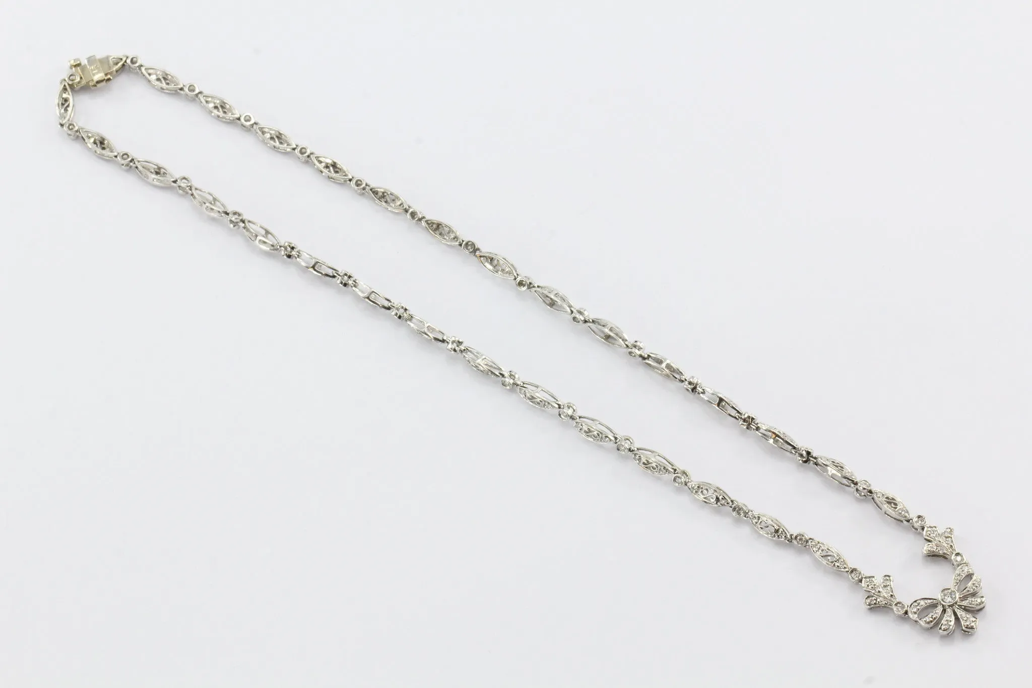 Vintage 14K White Gold & Diamond 2 CTW Belle Epoque Style Necklace