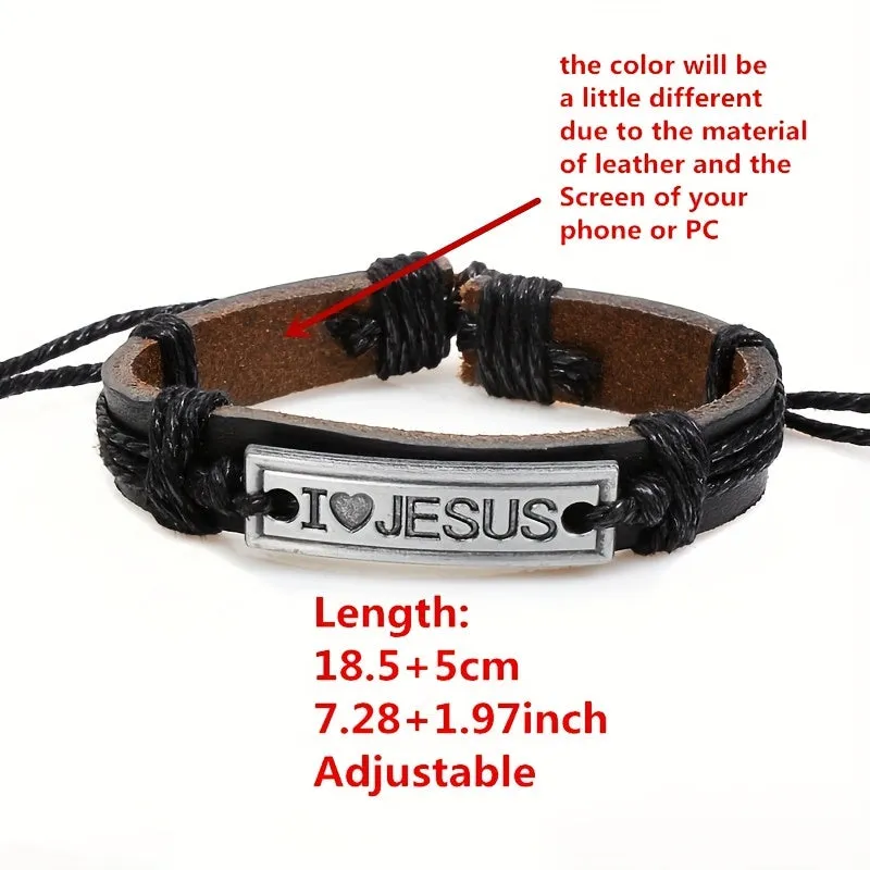 Vintage Braided Leather Bracelet Jesus Cowhide Bracelet