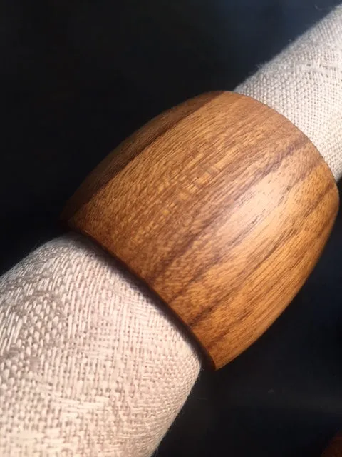 vintage mid-century solid teak napkin rings - set of 6
