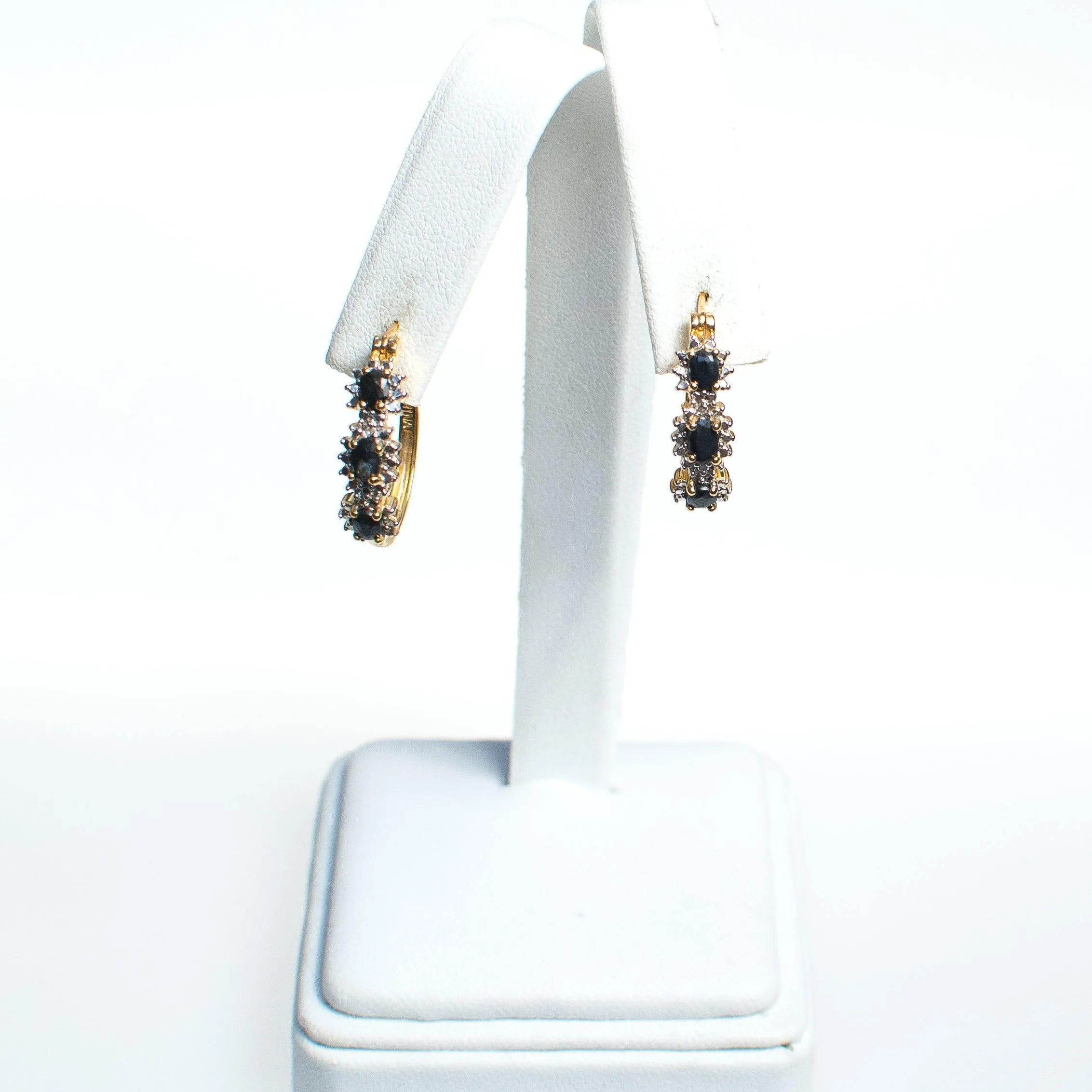 Vintage Sapphire and Diamond 18kt Gold Over Sterling Silver Hoop Earrings, Pierced