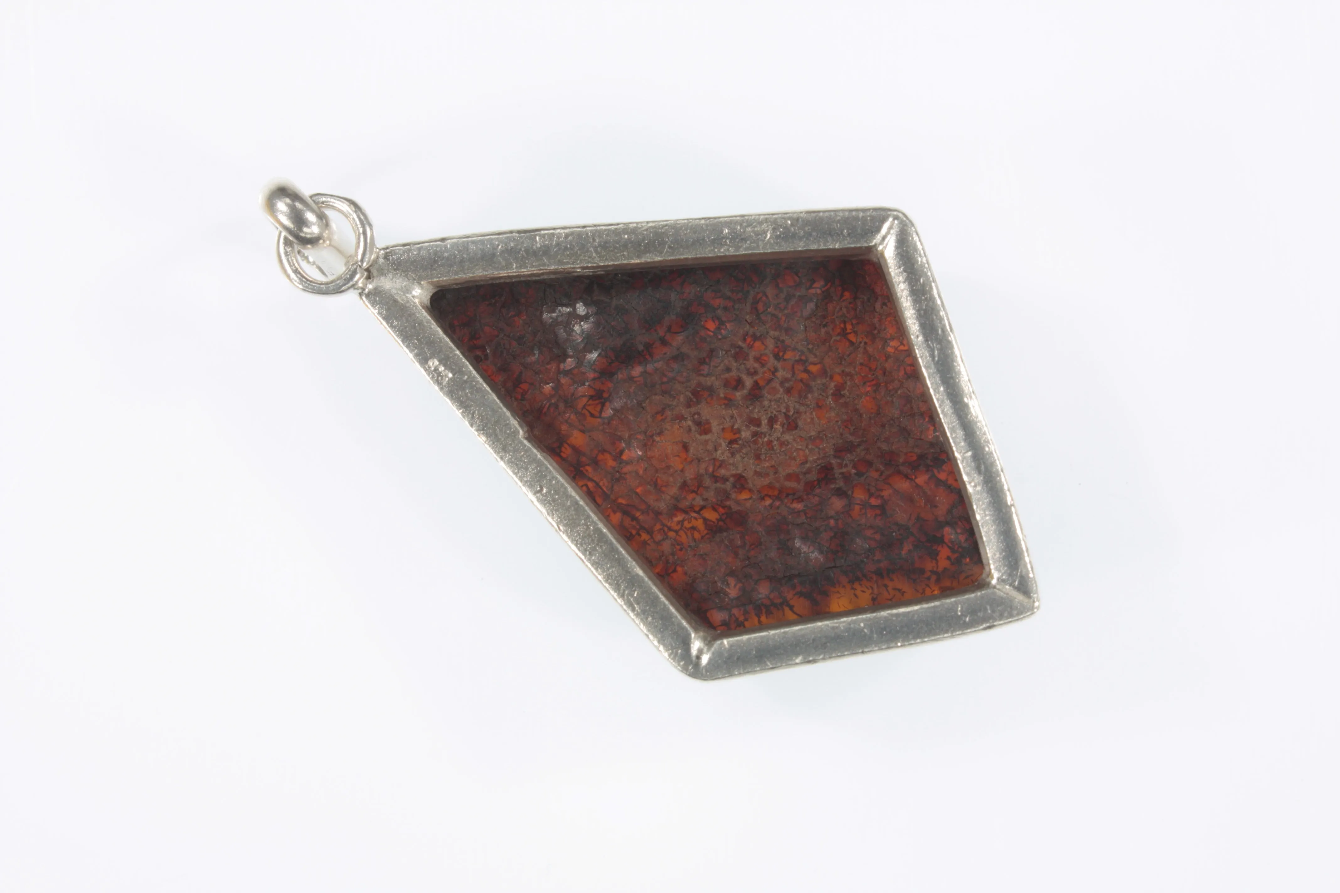 Vintage Sterling Silver Diamond Shape Amber Pendant 16.3g
