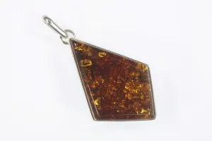 Vintage Sterling Silver Diamond Shape Amber Pendant 16.3g
