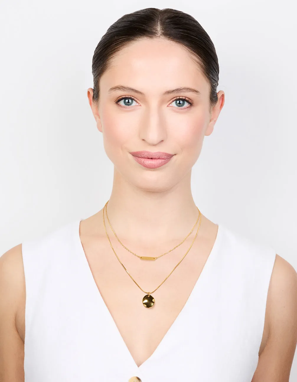 Waterproof Gold Plated Stainless Steel Bar & Coin Pendant Necklace