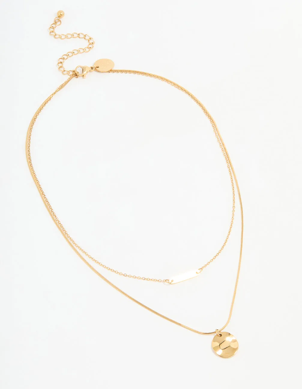 Waterproof Gold Plated Stainless Steel Bar & Coin Pendant Necklace