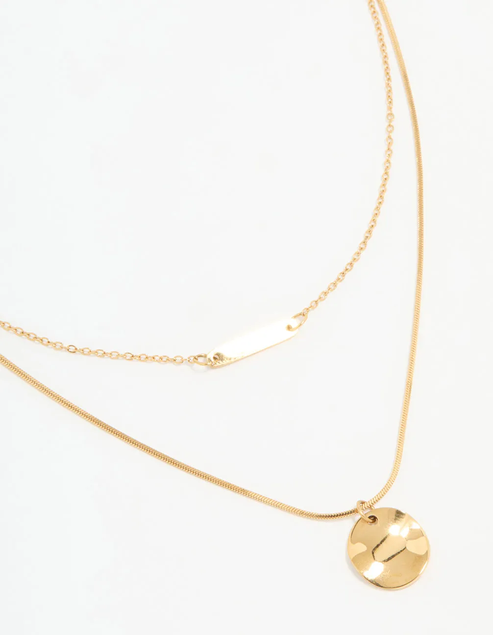 Waterproof Gold Plated Stainless Steel Bar & Coin Pendant Necklace