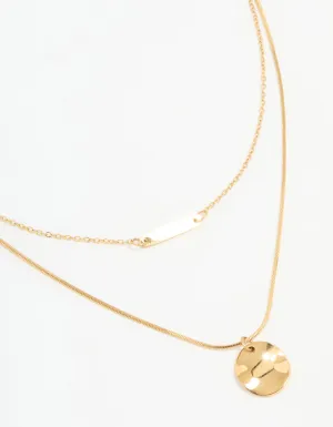 Waterproof Gold Plated Stainless Steel Bar & Coin Pendant Necklace