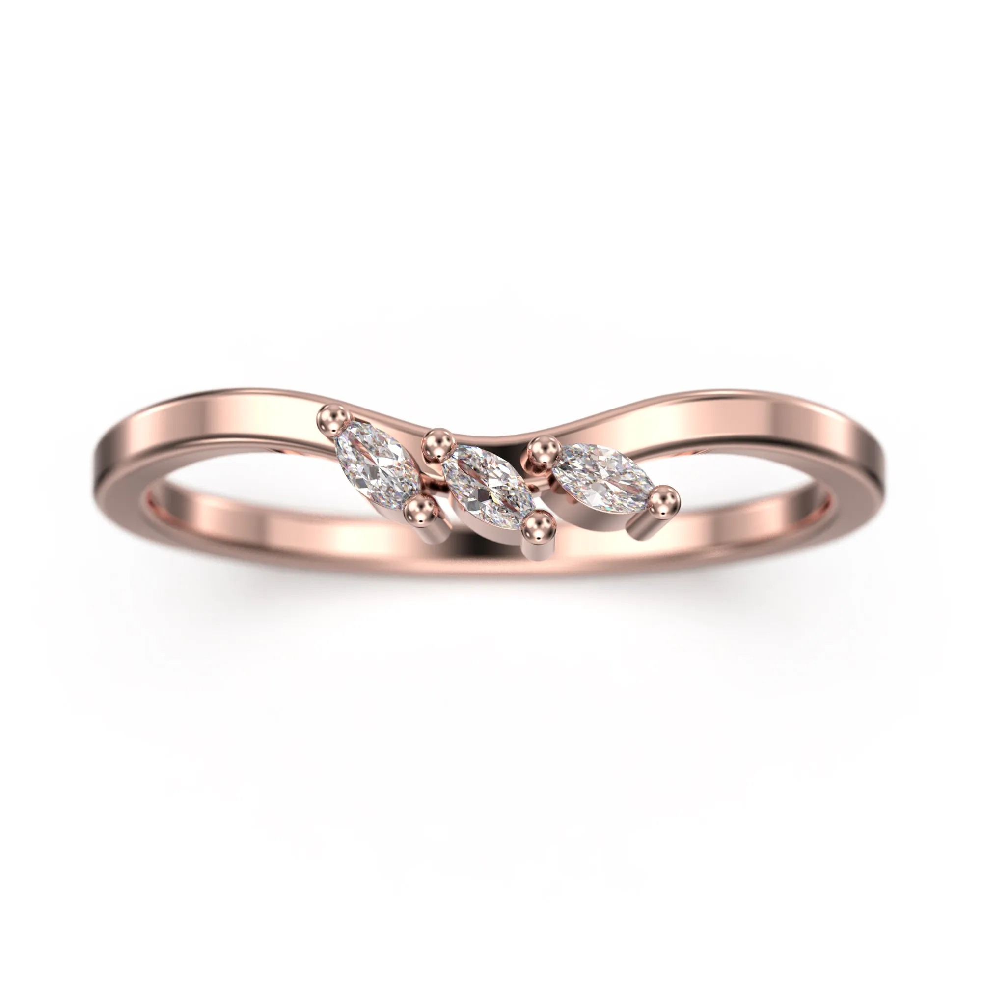 Wedding Band 0.12 ct Diamond Moissanite Ring Three Marquise Stones 18K Gold Over Silver