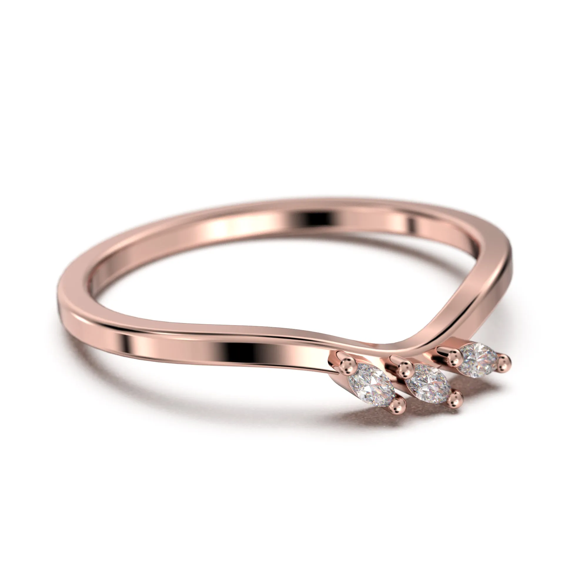 Wedding Band 0.12 ct Diamond Moissanite Ring Three Marquise Stones 18K Gold Over Silver