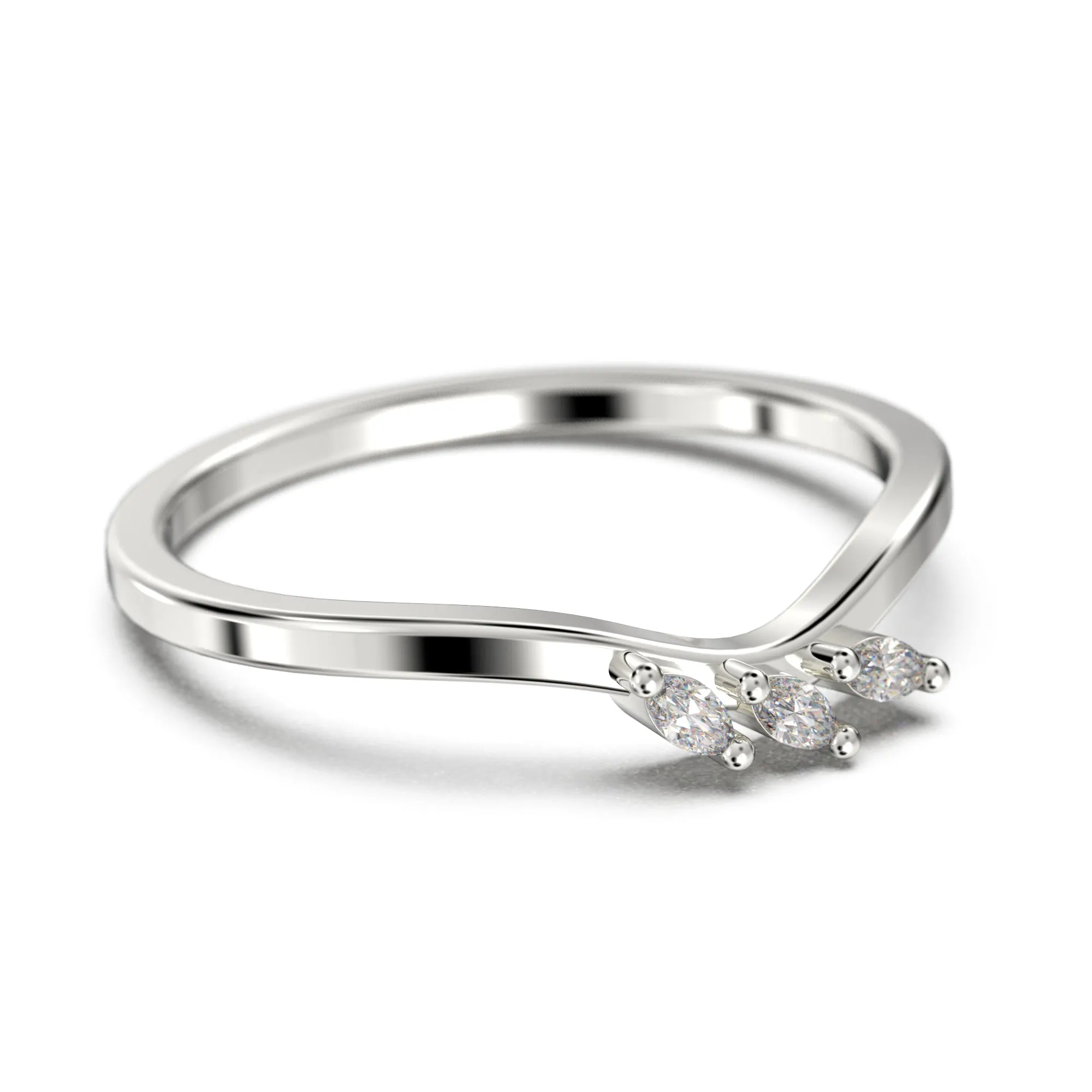 Wedding Band 0.12 ct Diamond Moissanite Ring Three Marquise Stones 18K Gold Over Silver