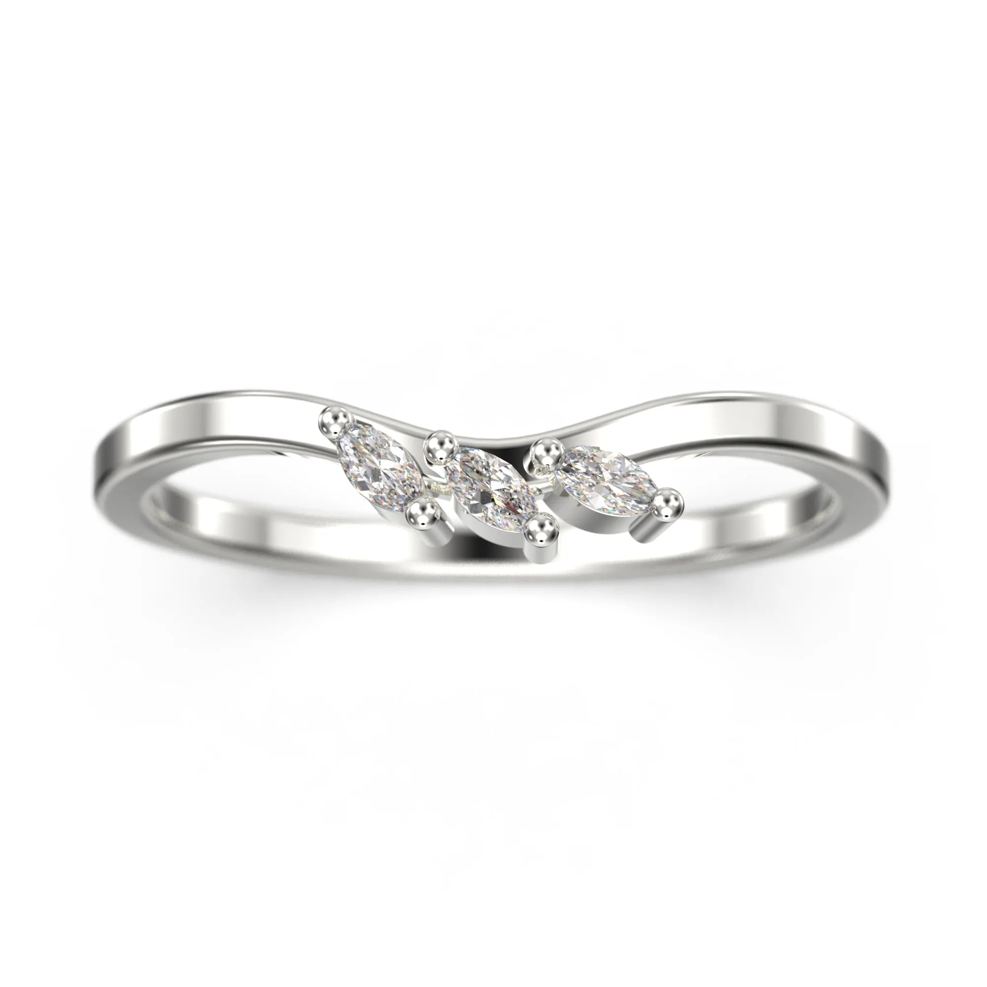 Wedding Band 0.12 ct Diamond Moissanite Ring Three Marquise Stones 18K Gold Over Silver