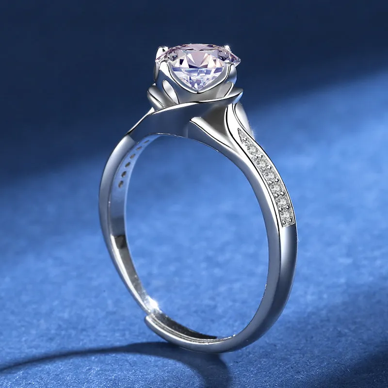 Wedding Band Smooth Flower Bud Moissanite Ring