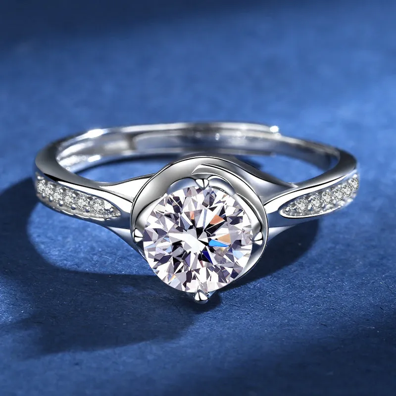 Wedding Band Smooth Flower Bud Moissanite Ring