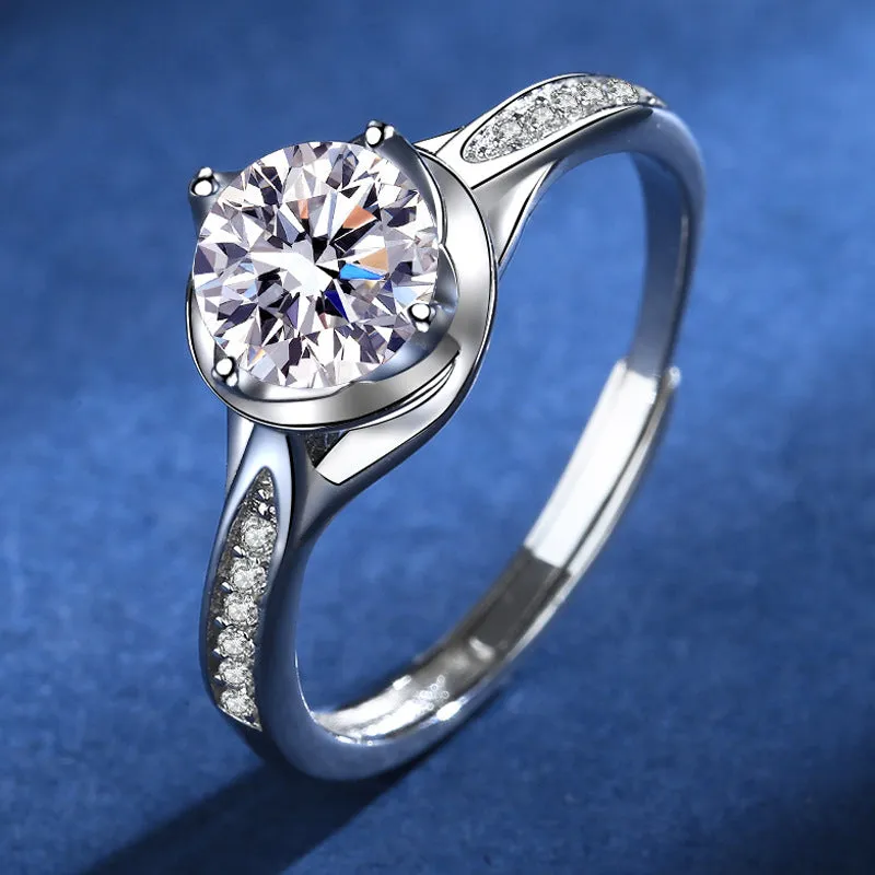 Wedding Band Smooth Flower Bud Moissanite Ring