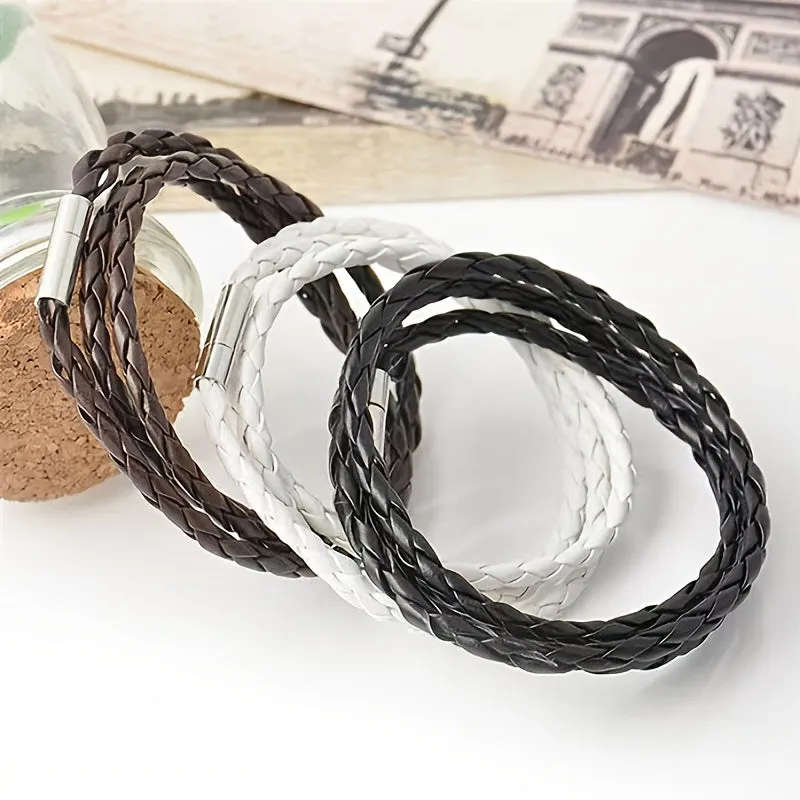 Weiy Leather Braided Bracelet Wristband Vintage Cuff Friendship Couple Bracelet
