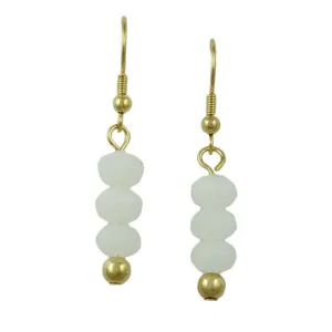 White Bead Dangling Fishhook Pierced Earring - BG401WE