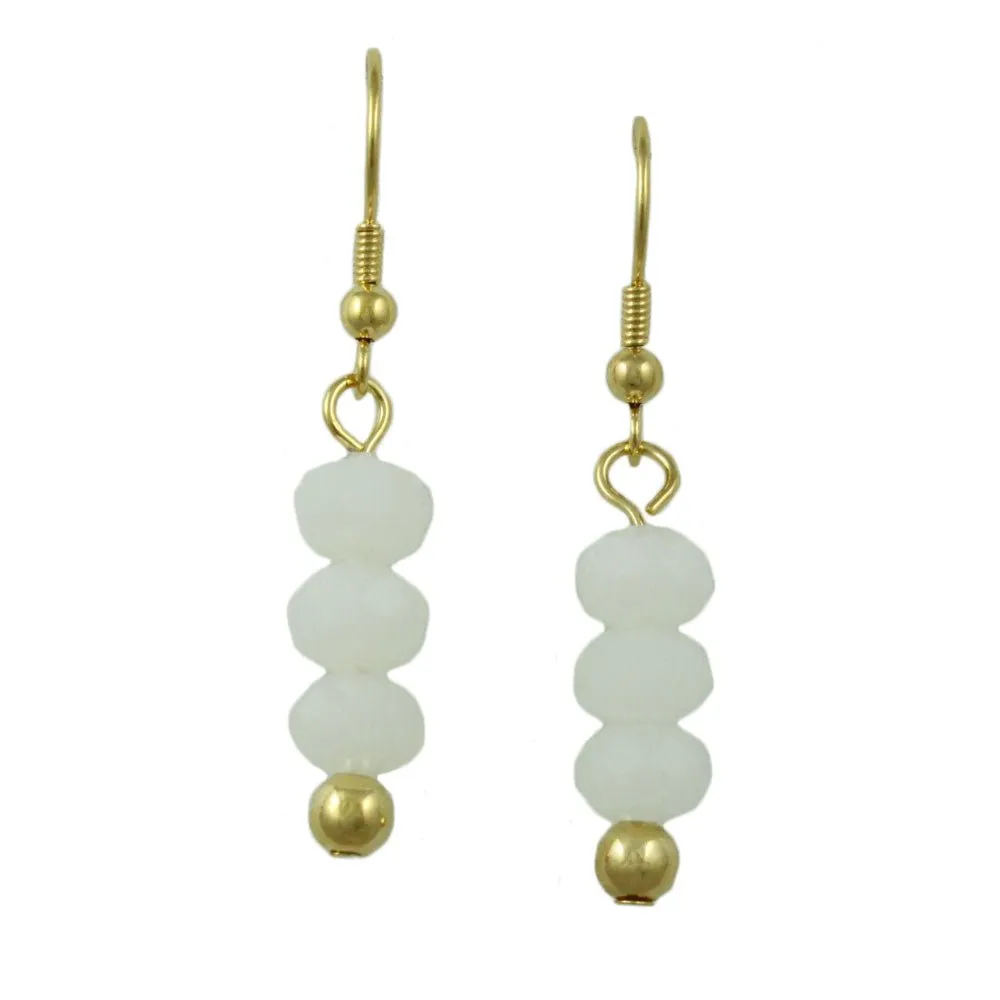 White Bead Dangling Fishhook Pierced Earring - BG401WE