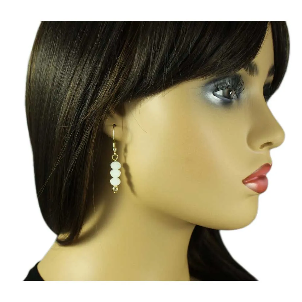 White Bead Dangling Fishhook Pierced Earring - BG401WE