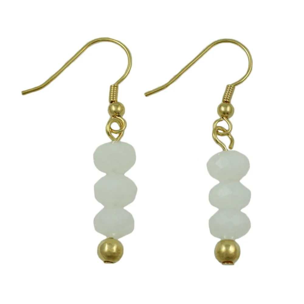 White Bead Dangling Fishhook Pierced Earring - BG401WE