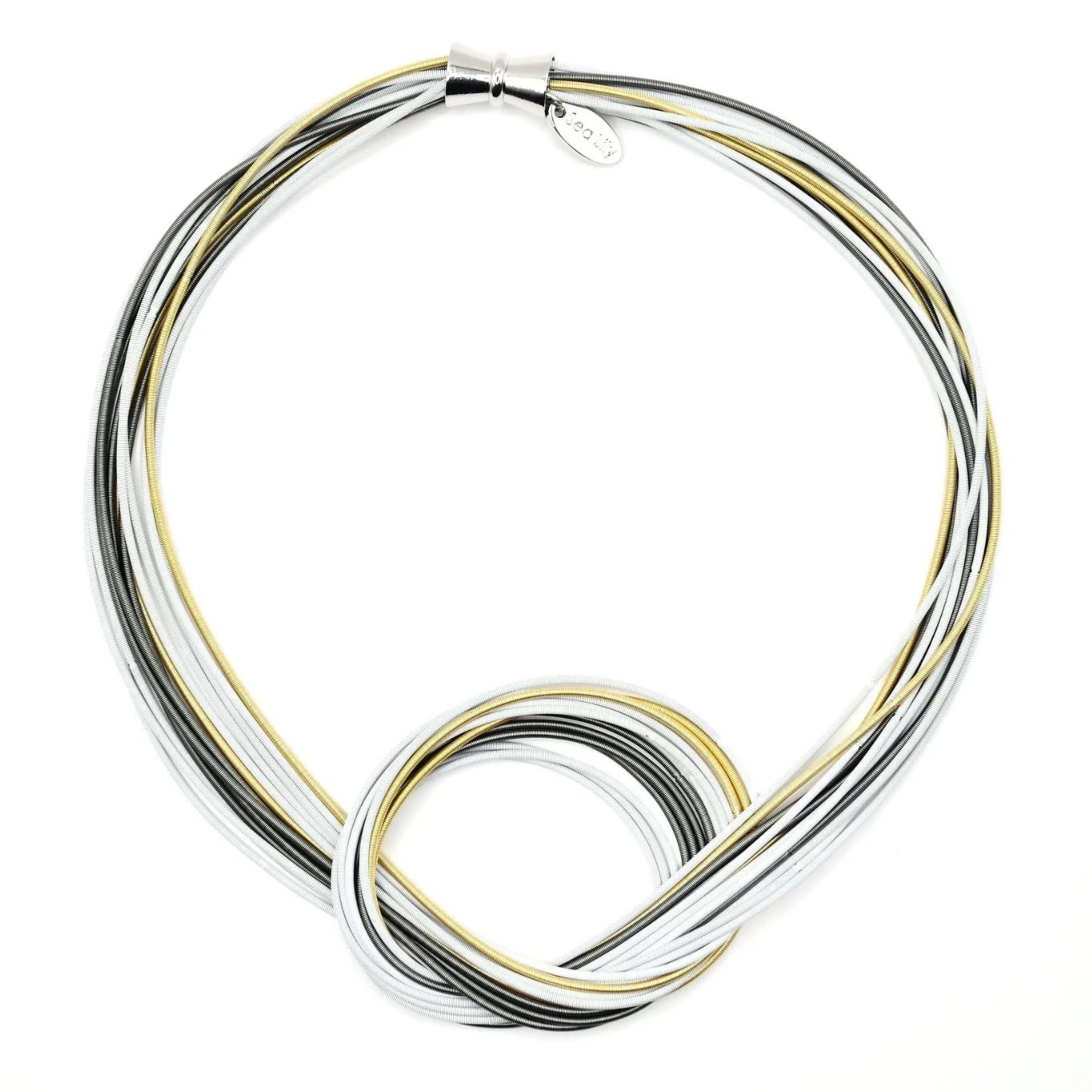 White, Gold, and Slate Large Knot Necklace