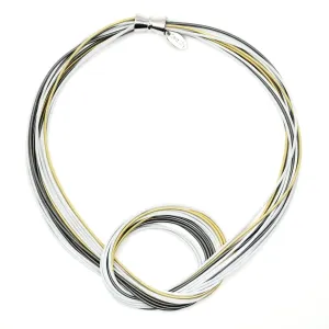 White, Gold, and Slate Large Knot Necklace