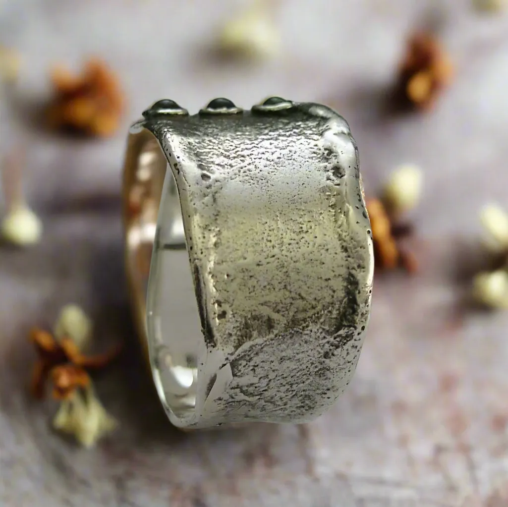 Wide Silver Opals Ring - Hug Me.