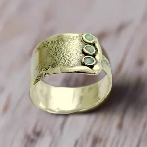 Wide Silver Opals Ring - Hug Me.