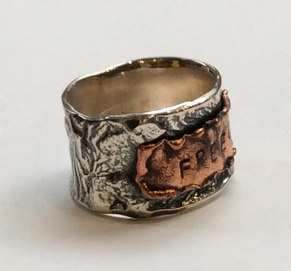 Wide unisex band, two tone band, Silver copper ring, personalized jewelry, personalized wide band, chunky silver band - Freedom R2327