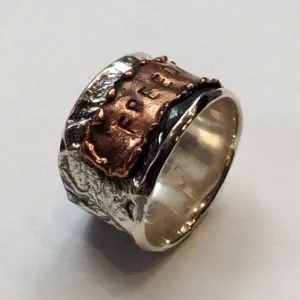 Wide unisex band, two tone band, Silver copper ring, personalized jewelry, personalized wide band, chunky silver band - Freedom R2327