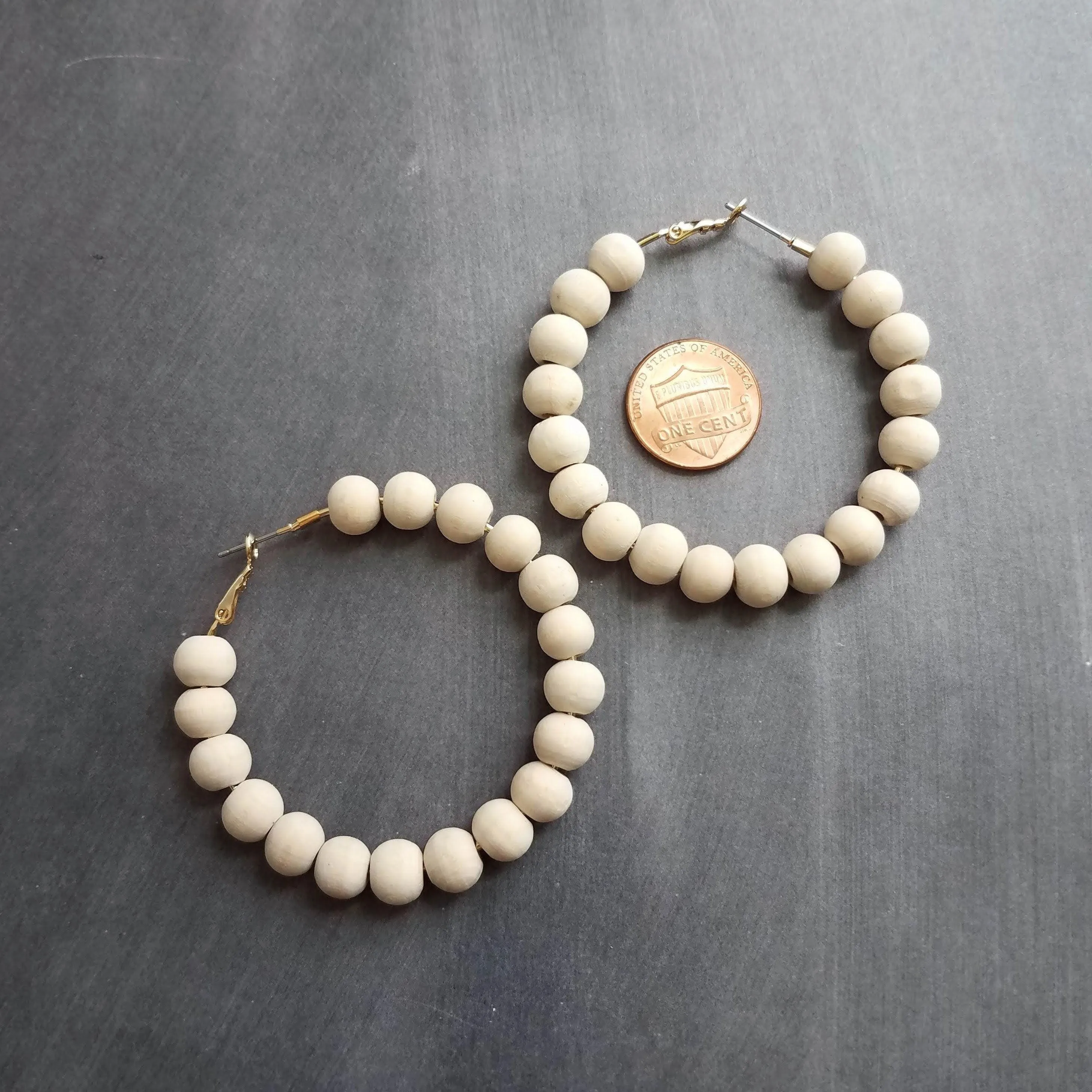 Wood Bead Hoop Earrings, small gold hoop, summer earrings, beaded hoops, wooden bead earring, natural wood beads, small hoops, boho hoops