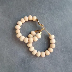 Wood Bead Hoop Earrings, small gold hoop, summer earrings, beaded hoops, wooden bead earring, natural wood beads, small hoops, boho hoops