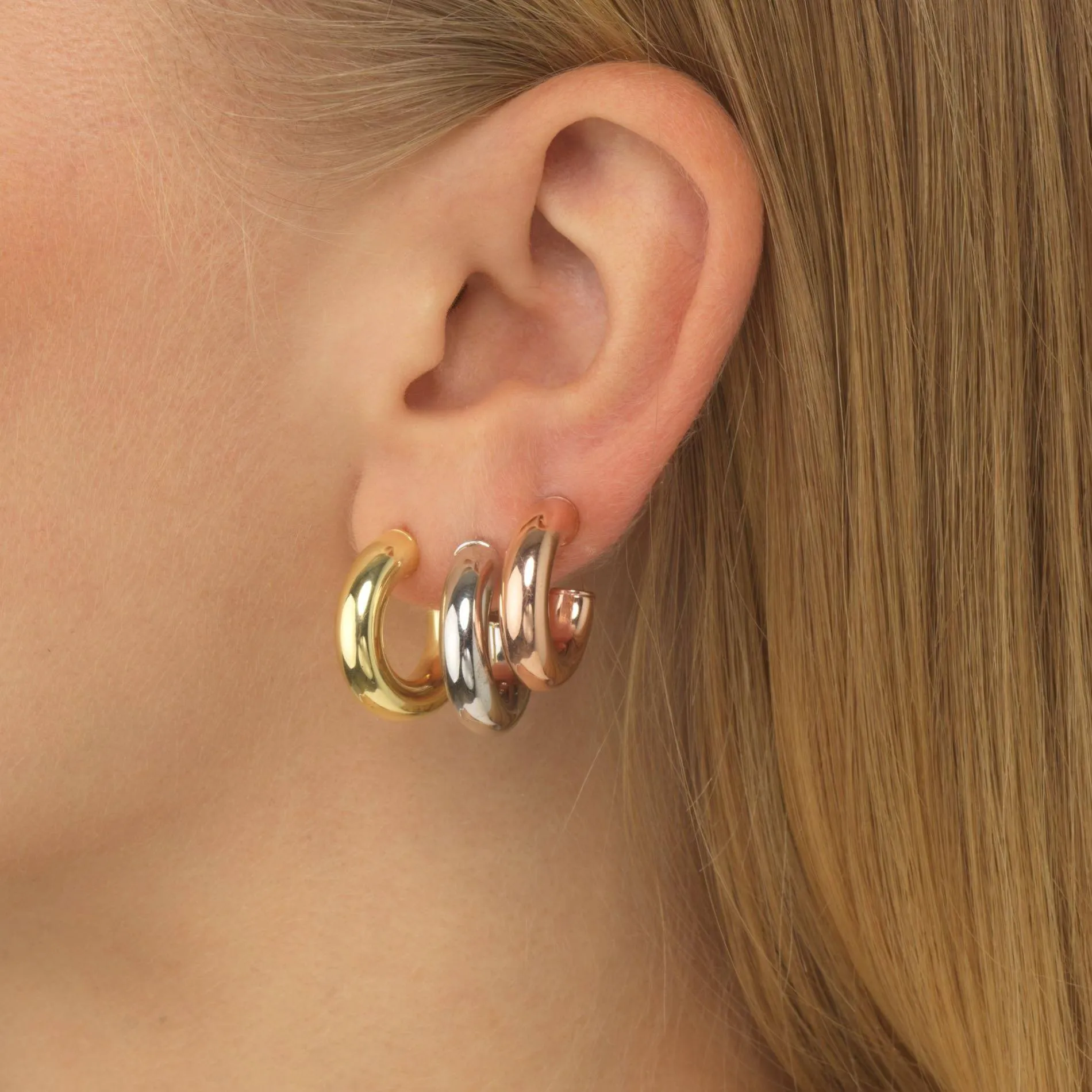 X Small Thick Hollow Hoop Earring Combo Set