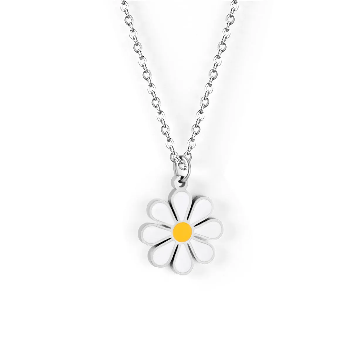 Yellow & Stainless Steel Mum Pendant Necklace
