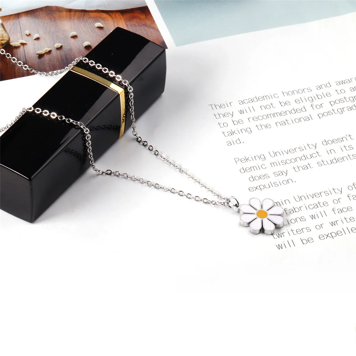 Yellow & Stainless Steel Mum Pendant Necklace