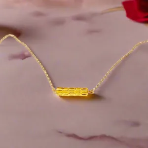 Yellow Citrine Cube Bar 14K Gold Necklace
