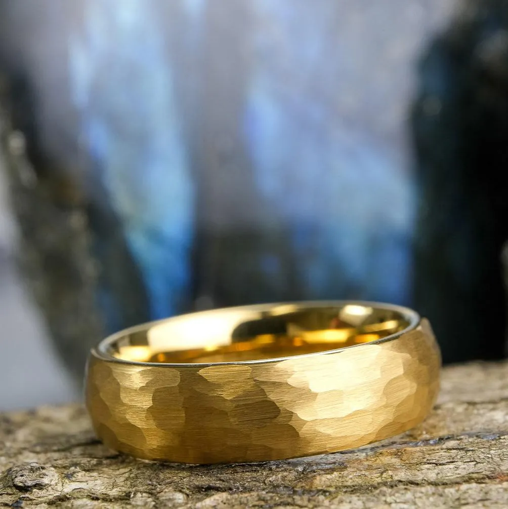 Yellow Gold Hammered Band - 6mm