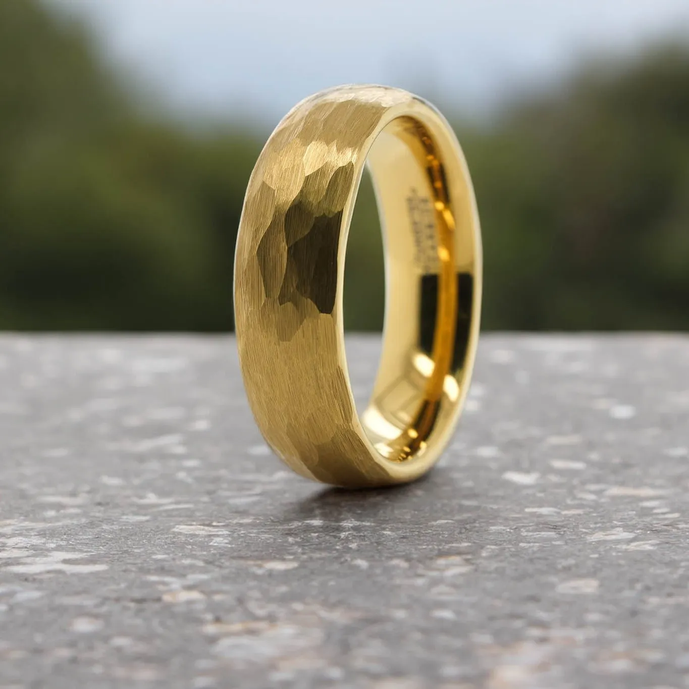 Yellow Gold Hammered Band - 6mm