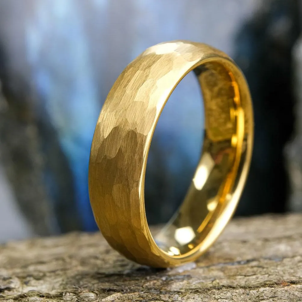 Yellow Gold Hammered Band - 6mm