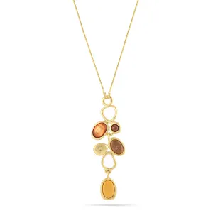YELLOW ORANGE AND BROWN STONE PENDANT NECKLACES #209NT1501 (4F3)