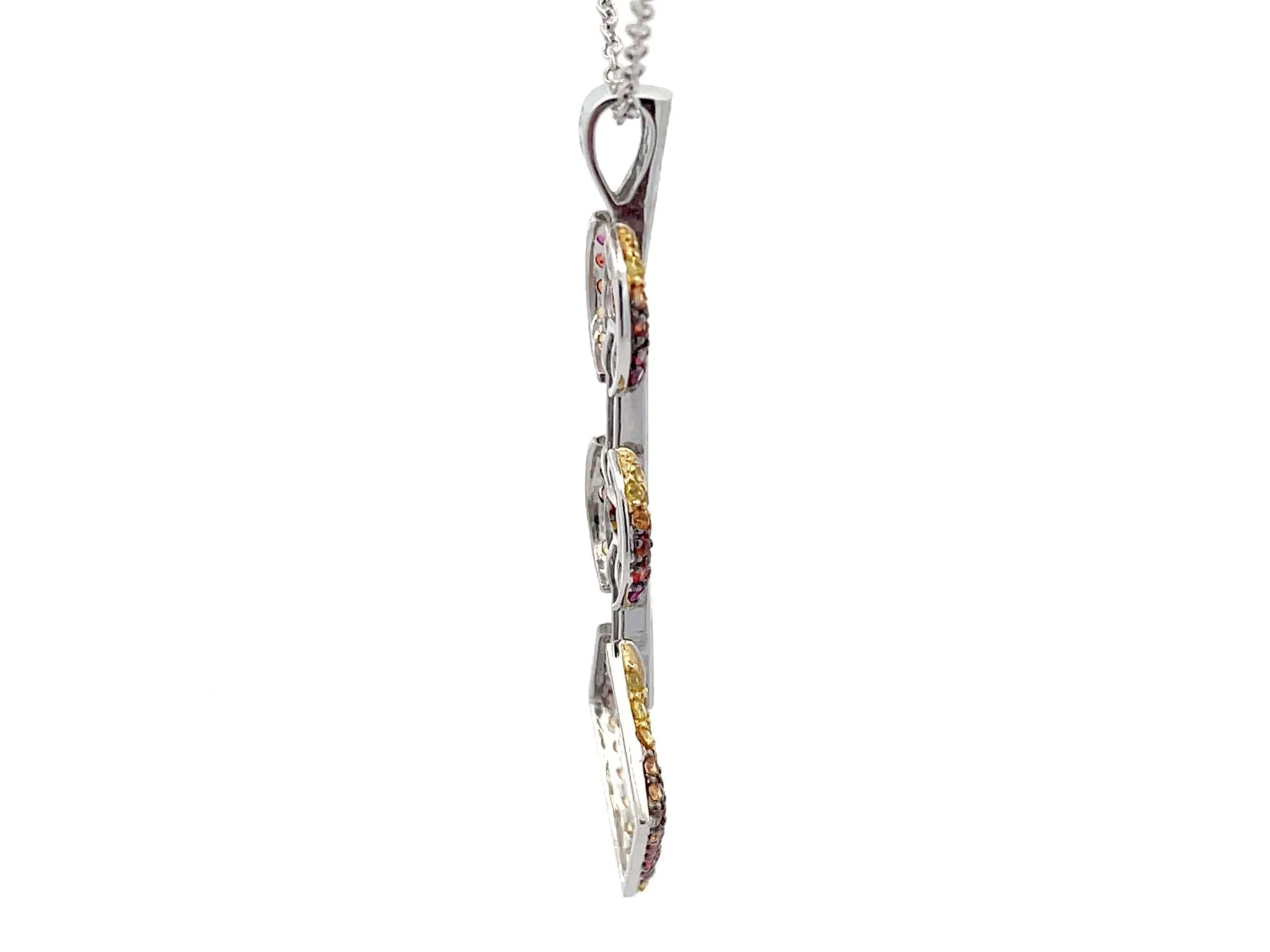 Yellow Red Orange Gemstone and Diamond Drop Pendant Necklace in 14k White Gold